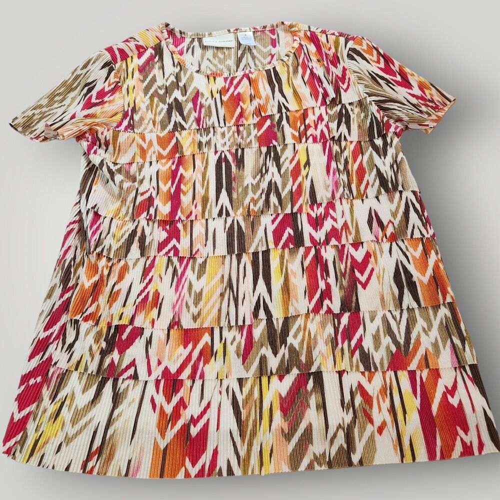 Alfred Dunner Women’s S Multicolor Southwest Print Short Sleeve Layered Top